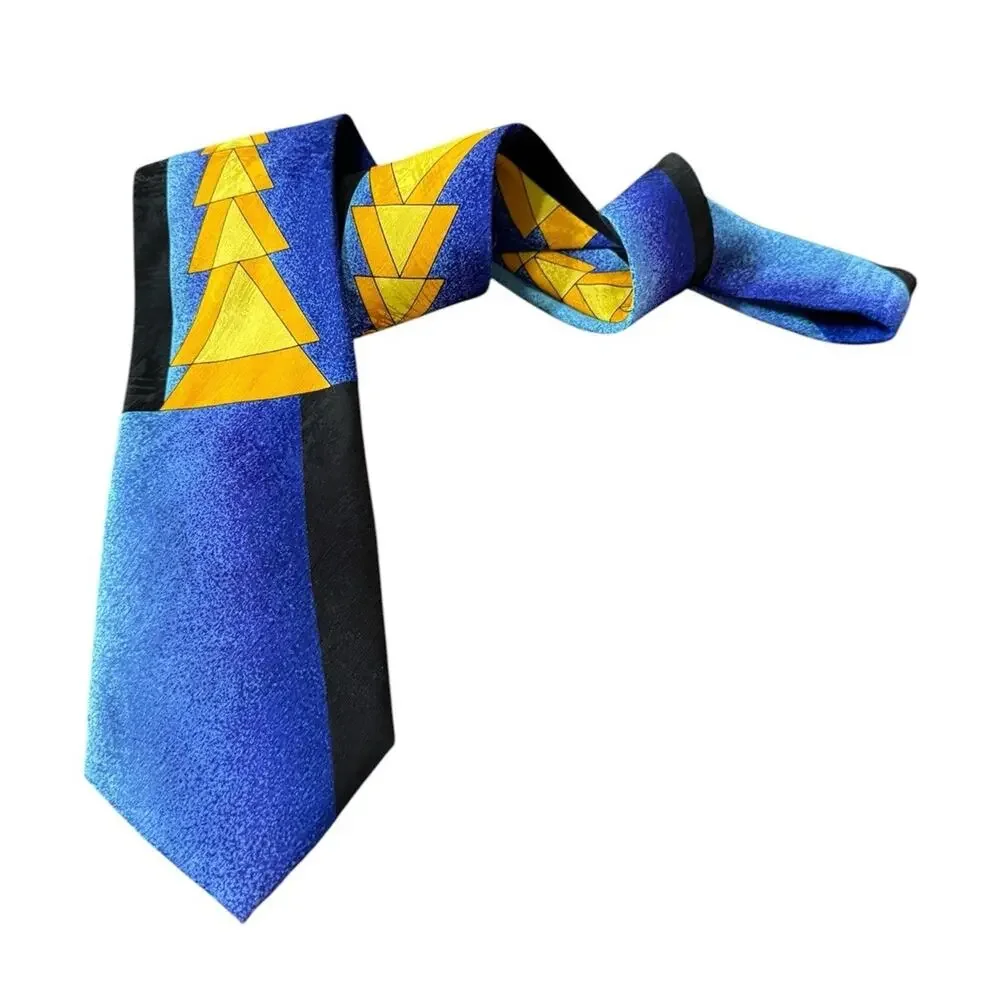 Rush Limbaugh No Boundaries Silk Tie Blue Gold Geometric USA Vibrant Career Work